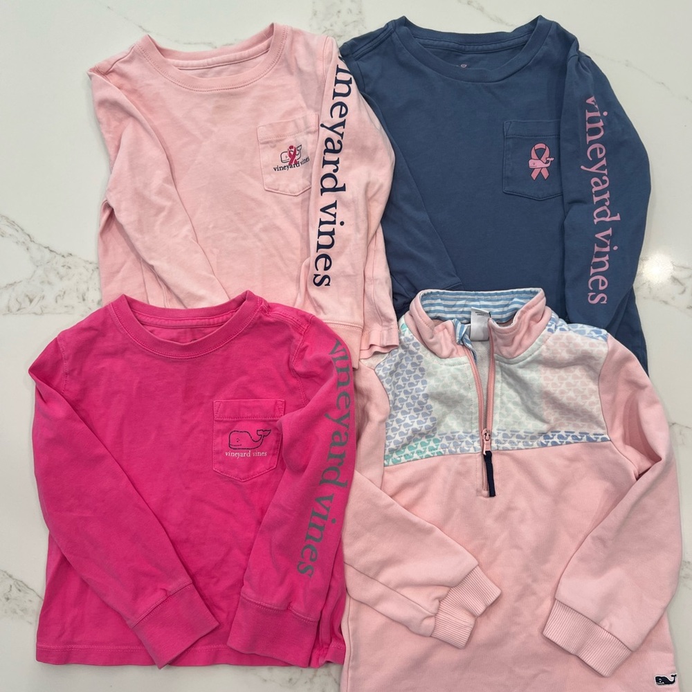 Vineyard Vines Kids Long Sleeve Tees & Pullover - Pink and Navy